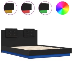 vidaXL Estructura de cama con cabecero y luces LED negro 120x200 cm