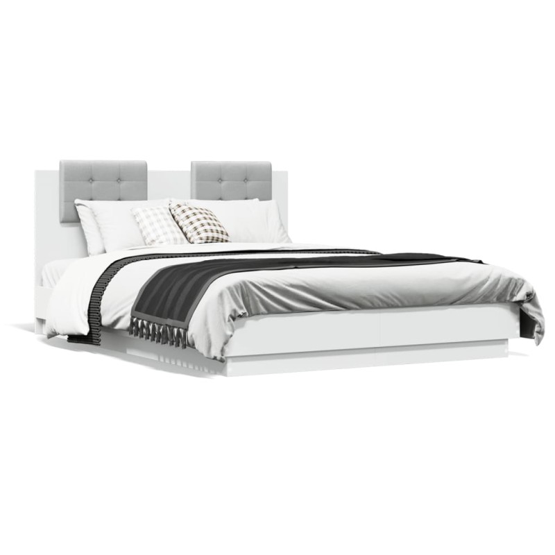 vidaXL Estructura de cama con cabecero y luces LED blanco 135x190 cm vidaXL Estructura de cama con cabecero y luces LED blanco 135x190 cm