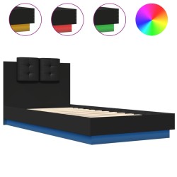 vidaXL Estructura de cama con cabecero y luces LED negro 90x200 cm