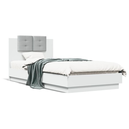 vidaXL Estructura de cama con cabecero y luces LED blanco 100x200 cm