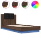 vidaXL Estructura de cama cabecero luces LED roble marrón 100x200 cm vidaXL Estructura de cama cabecero luces LED roble marrón 100x200 cm
