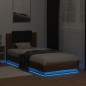 vidaXL Estructura de cama cabecero luces LED roble marrón 100x200 cm vidaXL Estructura de cama cabecero luces LED roble marrón 100x200 cm
