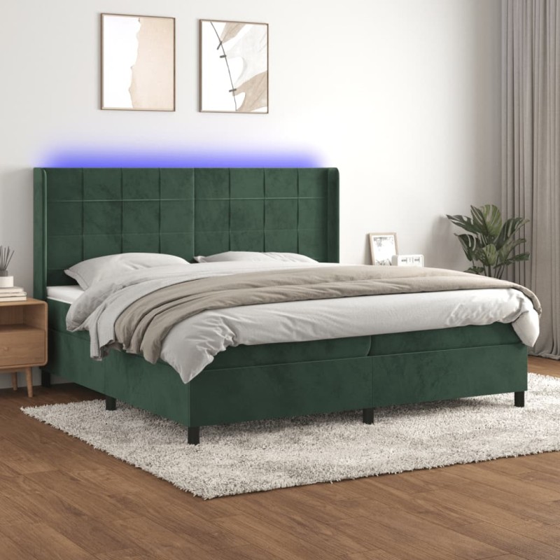vidaXL Cama box spring colchón y LED terciopelo verde oscuro 200x200cm vidaXL Cama box spring colchón y LED terciopelo verde oscuro 200x200cm