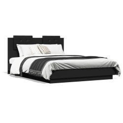 vidaXL Estructura de cama con cabecero y luces LED negro 140x190 cm