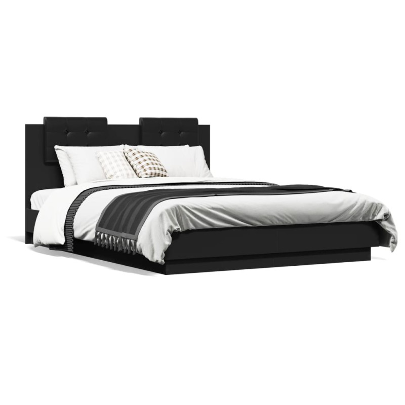 vidaXL Estructura de cama con cabecero y luces LED negro 140x190 cm vidaXL Estructura de cama con cabecero y luces LED negro 140x190 cm