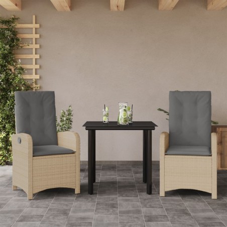 vidaXL Set comedor de jardín 3 pzas con cojines ratán sintético beige