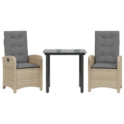 vidaXL Set comedor de jardín 3 pzas con cojines ratán sintético beige