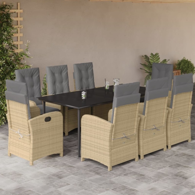 vidaXL Set comedor de jardín 9 pzas con cojines ratán sintético beige