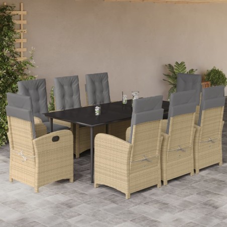 vidaXL Set comedor de jardín 9 pzas con cojines ratán sintético beige
