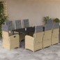 vidaXL Set comedor de jardín 9 pzas con cojines ratán sintético beige