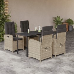 vidaXL Set comedor de jardín 5 pzas cojines ratán sintético gris claro
