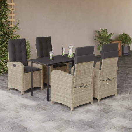 vidaXL Set comedor de jardín 5 pzas cojines ratán sintético gris claro