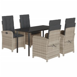 vidaXL Set comedor de jardín 5 pzas cojines ratán sintético gris claro