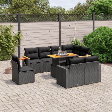 vidaXL Set de sofás de jardín 8 piezas y cojines ratán sintético negro