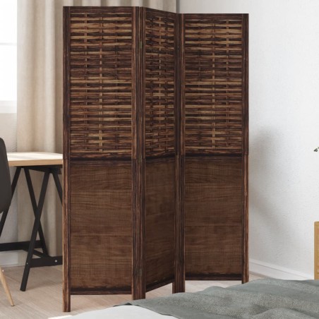vidaXL Biombo separador de 3 paneles madera paulownia marrón oscuro