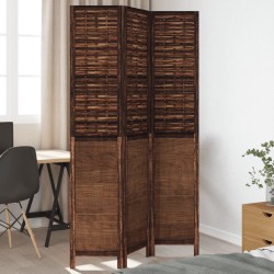 vidaXL Biombo separador de 3 paneles madera paulownia marrón oscuro
