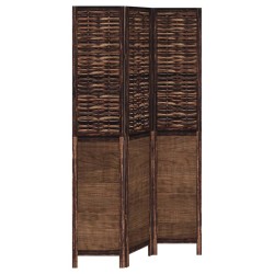 vidaXL Biombo separador de 3 paneles madera paulownia marrón oscuro