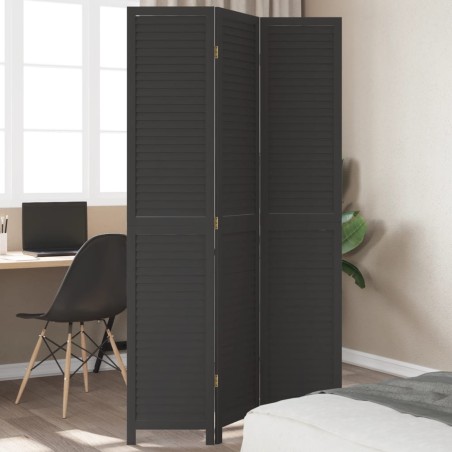 vidaXL Biombo separador de 3 paneles madera maciza Paulownia negro