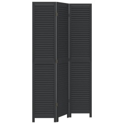 vidaXL Biombo separador de 3 paneles madera maciza Paulownia negro