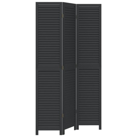 vidaXL Biombo separador de 3 paneles madera maciza Paulownia negro
