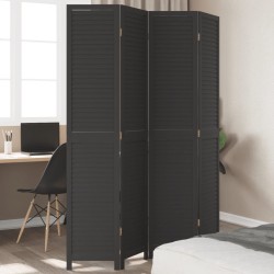 vidaXL Biombo separador de 4 paneles madera maciza Paulownia negro
