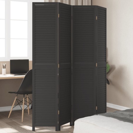 vidaXL Biombo separador de 4 paneles madera maciza Paulownia negro