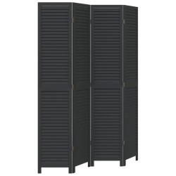 vidaXL Biombo separador de 4 paneles madera maciza Paulownia negro