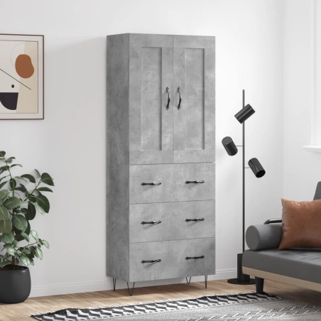 vidaXL Aparador alto madera contrachapada gris hormigón 69,5x34x180 cm