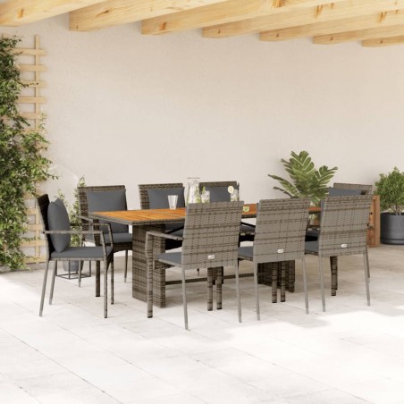 vidaXL Set comedor jardín 9 pzas y cojines ratán sintético gris