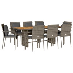 vidaXL Set comedor jardín 9 pzas y cojines ratán sintético gris