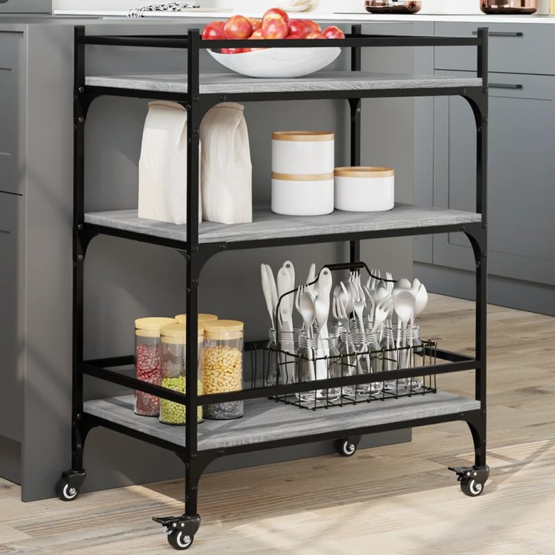vidaXL Carrito de cocina madera ingeniería gris Sonoma 65x40x86,5 cm