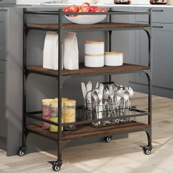 vidaXL Carrito de cocina madera ingeniería marrón roble 65x40x86,5 cm