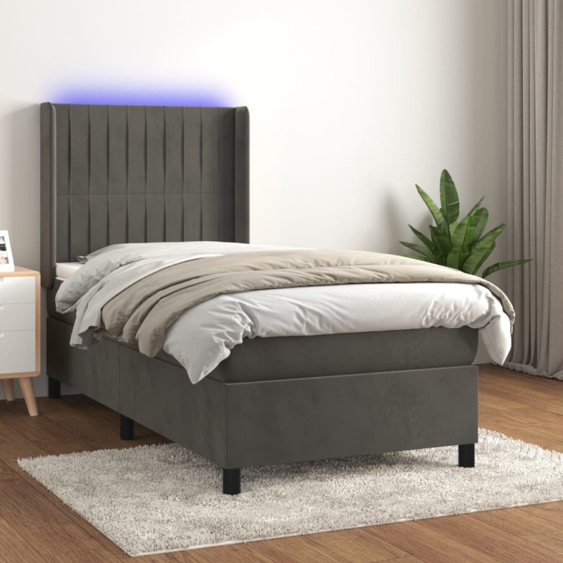 vidaXL Cama box spring colchón y LED terciopelo gris oscuro 100x200 cm vidaXL Cama box spring colchón y LED terciopelo gris oscuro 100x200 cm