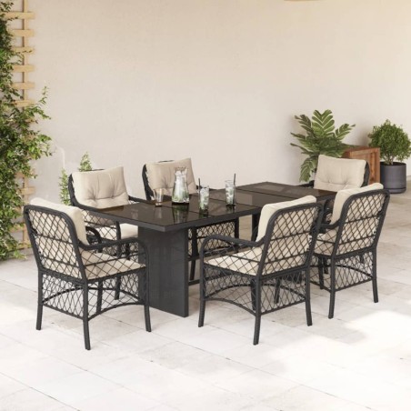 vidaXL Set de comedor de jardín 7 pzas y cojines ratán sintético negro