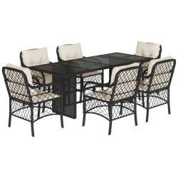 vidaXL Set de comedor de jardín 7 pzas y cojines ratán sintético negro
