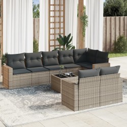 vidaXL Set de muebles de jardín 9 pzas y cojines ratán sintético gris