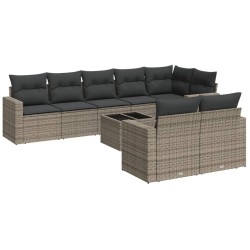 vidaXL Set de muebles de jardín 9 pzas y cojines ratán sintético gris