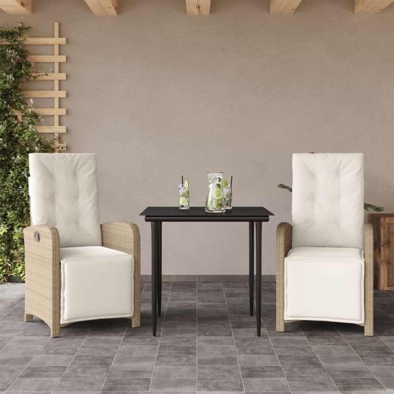 vidaXL Sillas y mesita de jardín 3 piezas ratán sintético cojín beige vidaXL Sillas y mesita de jardín 3 piezas ratán sintético cojín beige