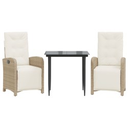 vidaXL Sillas y mesita de jardín 3 piezas ratán sintético cojín beige