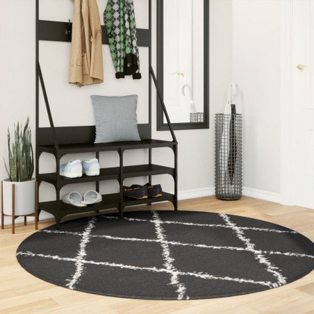 vidaXL Alfombra de pelo largo moderna negro y crema Ø 160 cm
