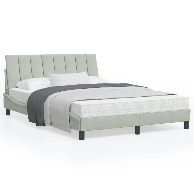 vidaXL Estructura de cama con cabecero terciopelo gris claro 140x190cm vidaXL Estructura de cama con cabecero terciopelo gris claro 140x190cm