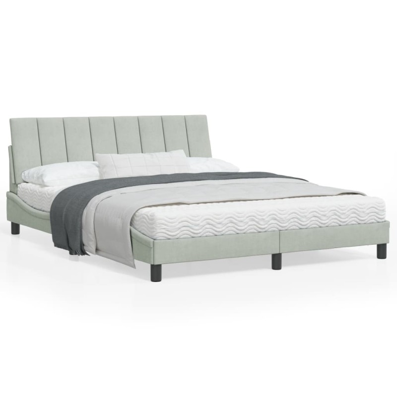 vidaXL Estructura de cama con cabecero terciopelo gris claro 160x200cm vidaXL Estructura de cama con cabecero terciopelo gris claro 160x200cm
