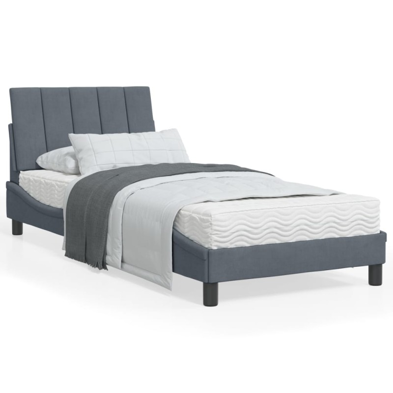vidaXL Estructura de cama con luz LED terciopelo gris oscuro 90x190 cm vidaXL Estructura de cama con luz LED terciopelo gris oscuro 90x190 cm