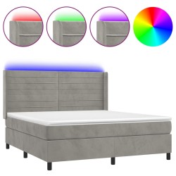 vidaXL Cama box spring colchón y LED terciopelo gris claro 180x200 cm