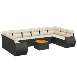 vidaXL Set de sofás de jardín 11 pzas y cojines ratán sintético negro