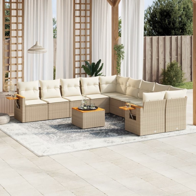 vidaXL Set de sofás de jardín 11pzas con cojines ratán sintético beige vidaXL Set de sofás de jardín 11pzas con cojines ratán sintético beige