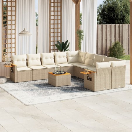 vidaXL Set de sofás de jardín 11pzas con cojines ratán sintético beige
