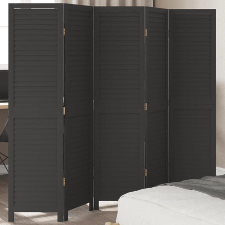 vidaXL Biombo separador de 5 paneles madera maciza Paulownia negro