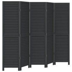 vidaXL Biombo separador de 5 paneles madera maciza Paulownia negro