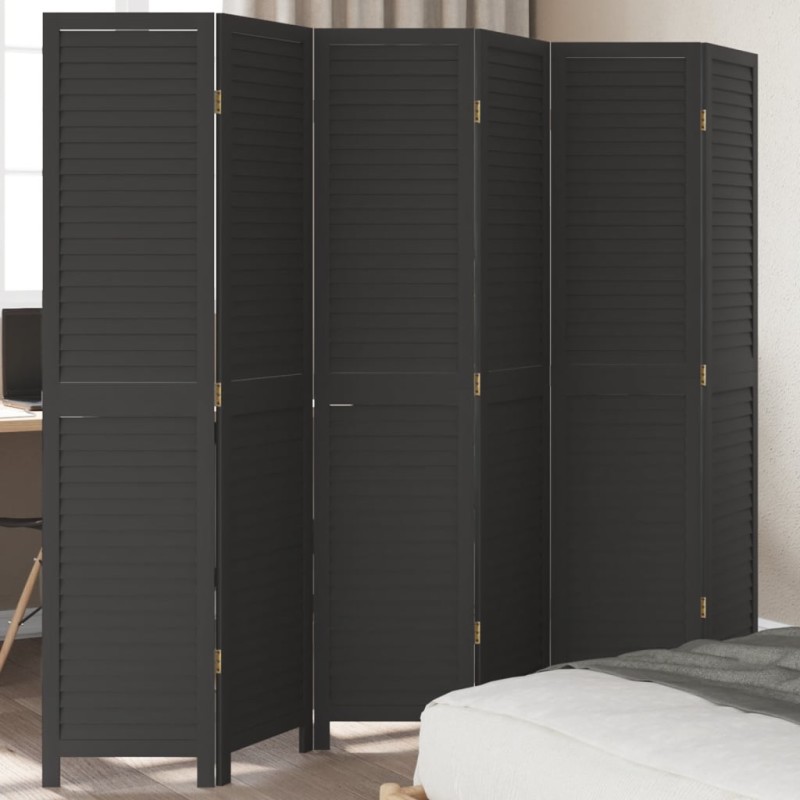 vidaXL Biombo separador de 6 paneles madera maciza Paulownia negro vidaXL Biombo separador de 6 paneles madera maciza Paulownia negro